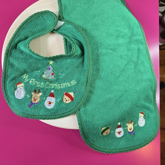 Baby Essentials Festive Green Bib and Burp Cloth Set - Picture 1 of 8